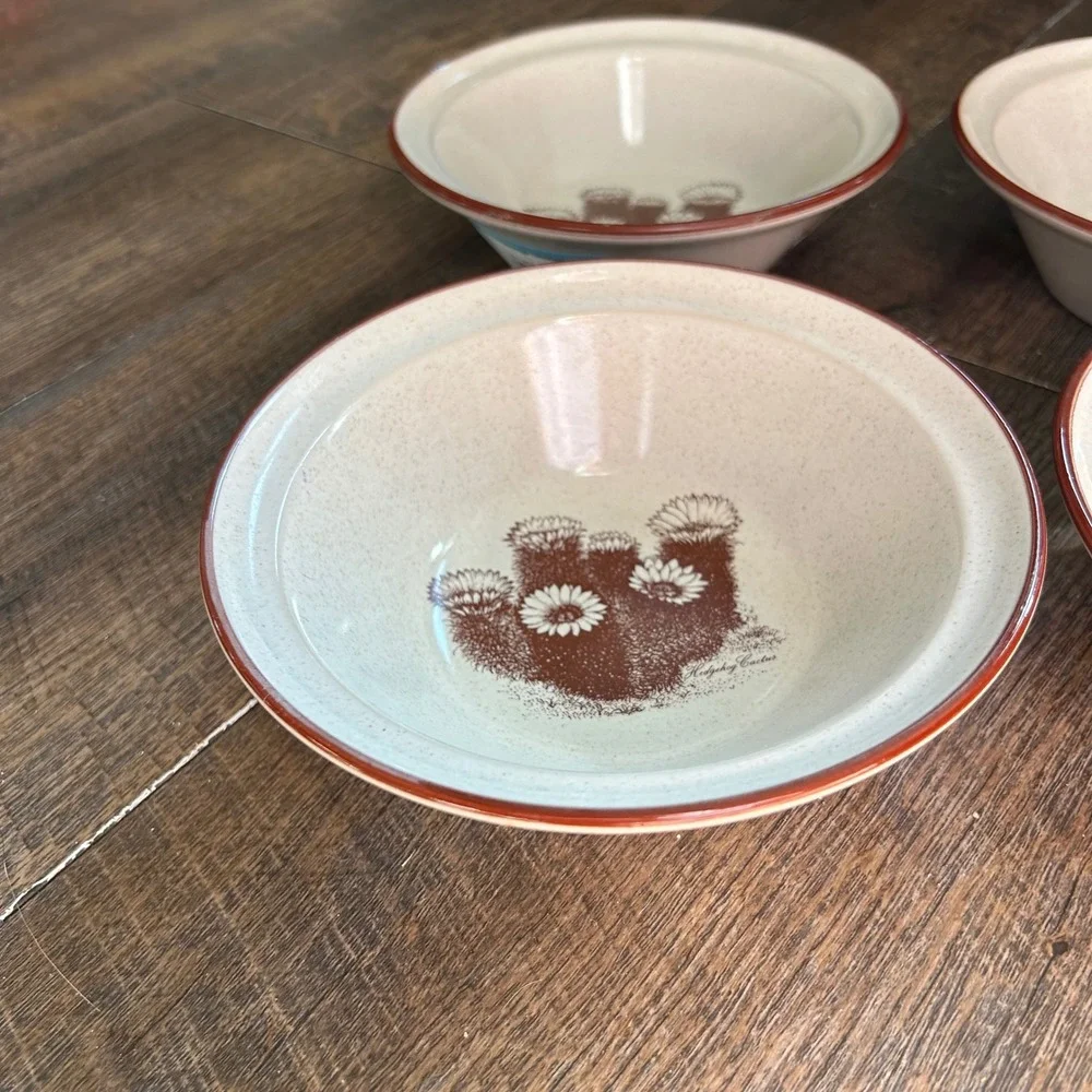 Noritake Desert Flowers Stoneware Bowls 8341 Hedgehog Cactus Set of 5 Japan 6.5